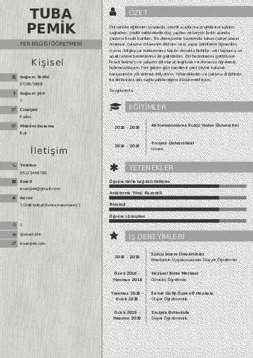 Fen Bilgisi Öğretmeni CV Örnekleri cv indir